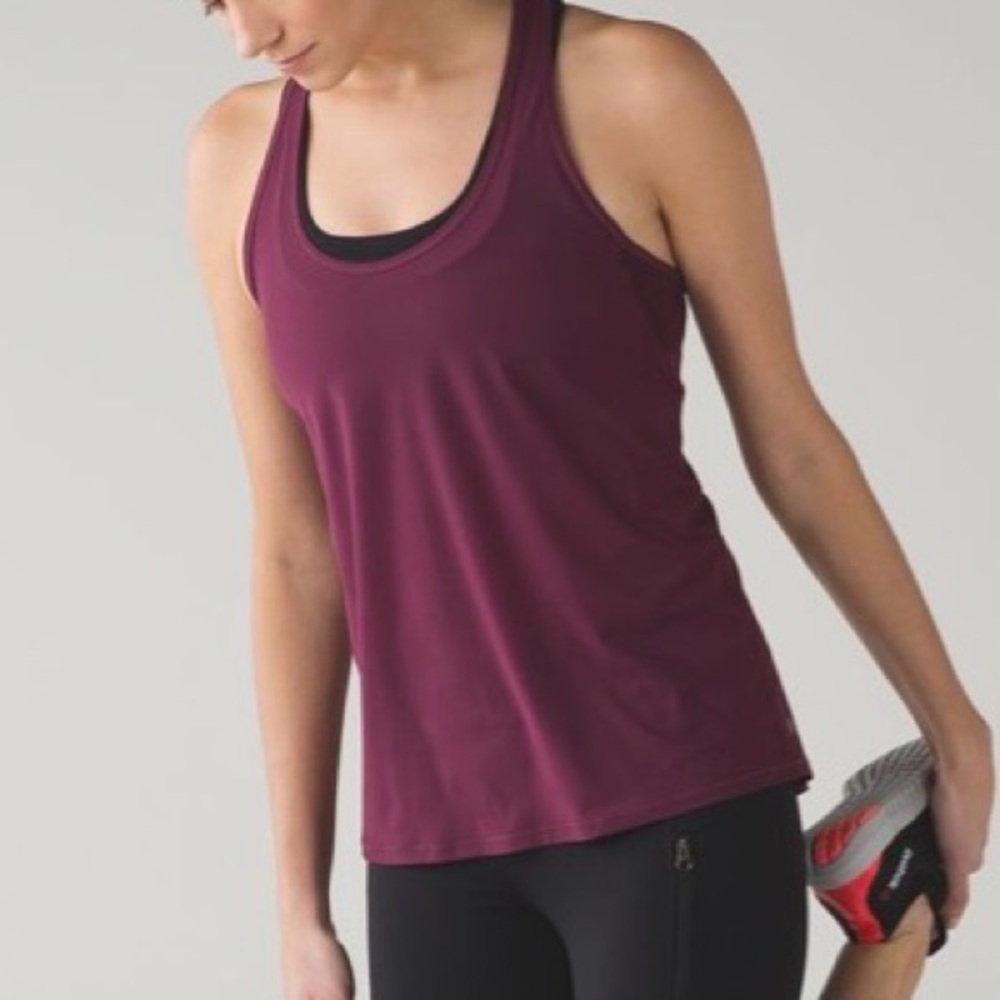 EEUC Lululemon Tranquil Tank Mesh Open Back Top Red Grape size 2